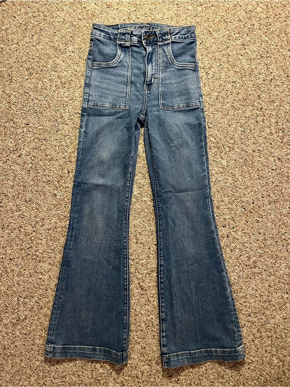 American Eagle Ne(xt) Level Stretch Super High-Rise Flare Blue Jeans - Picture 2 of 11